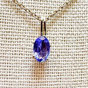 Gold Over Sterling Silver 925 Oval Synthetic Sapphire Pendant Necklace Size 18"